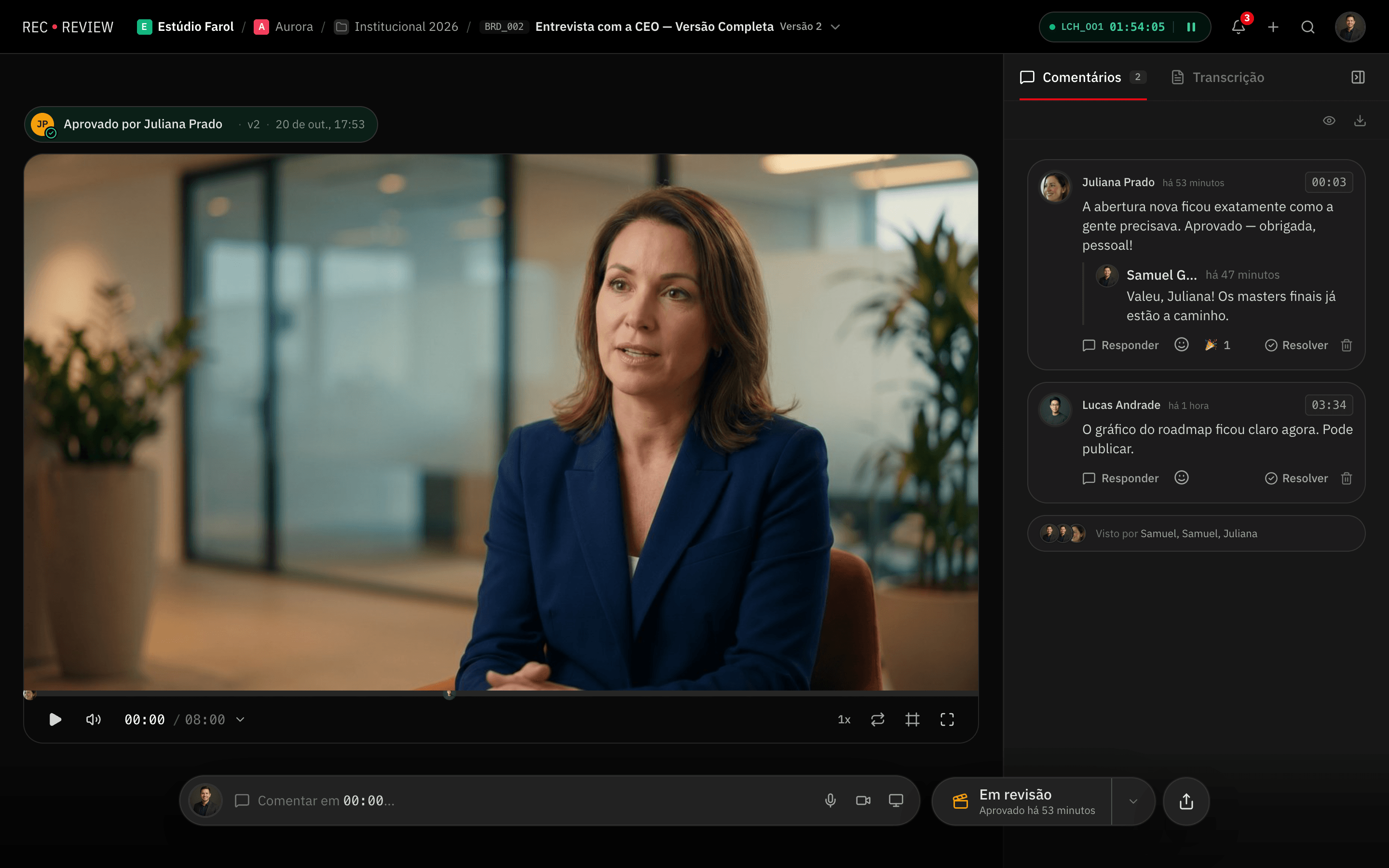 Cliente aprovando uma versão no portal do RecReview