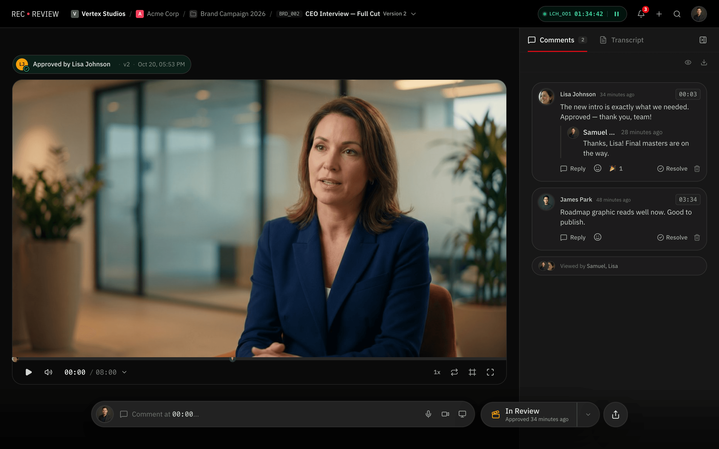 Client approving a version in the RecReview portal