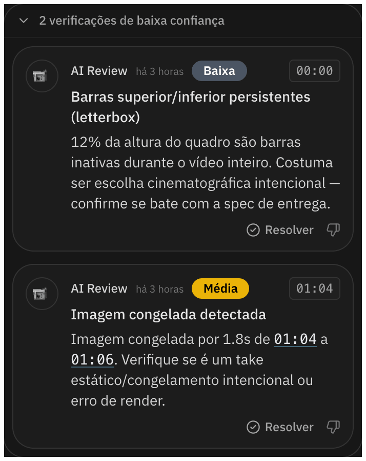 Bloco recolhido com as conferências de baixa confiança