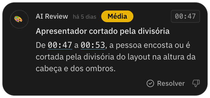 Apontamento de apresentador cortado pela divisória da tela