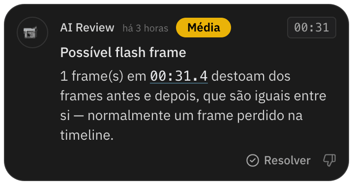 Apontamento do AI Review: possível flash frame em 00:31.4, um frame que destoa dos vizinhos