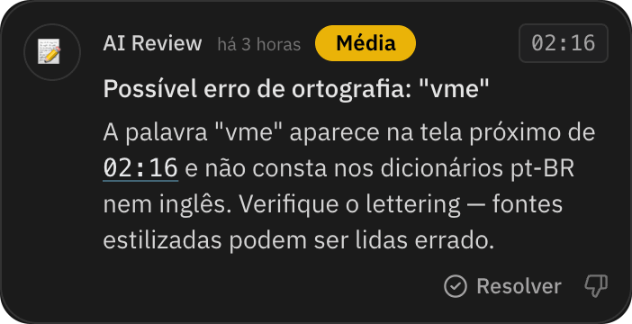 Apontamento do AI Review: possível erro de ortografia no texto da tela, com o timecode