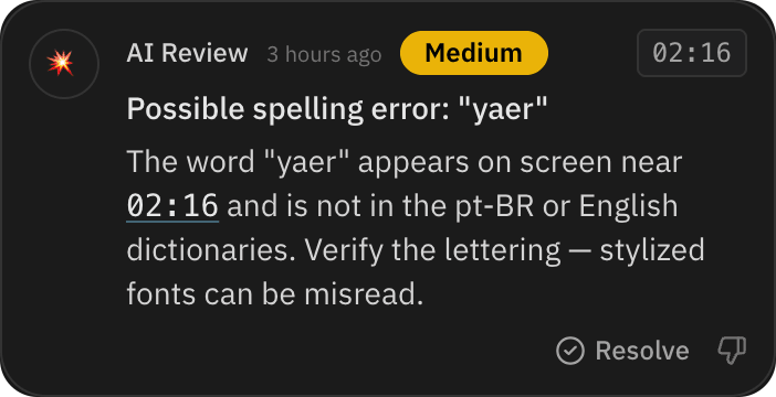 Hallazgo de AI Review: posible error ortográfico en el texto en pantalla, con el código de tiempo