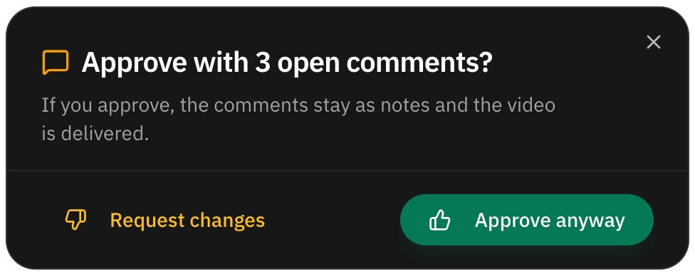 Confirmation when approving with open comments