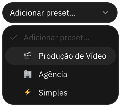 Menu de modelos de automação com Produção de Vídeo, Agência e Simples