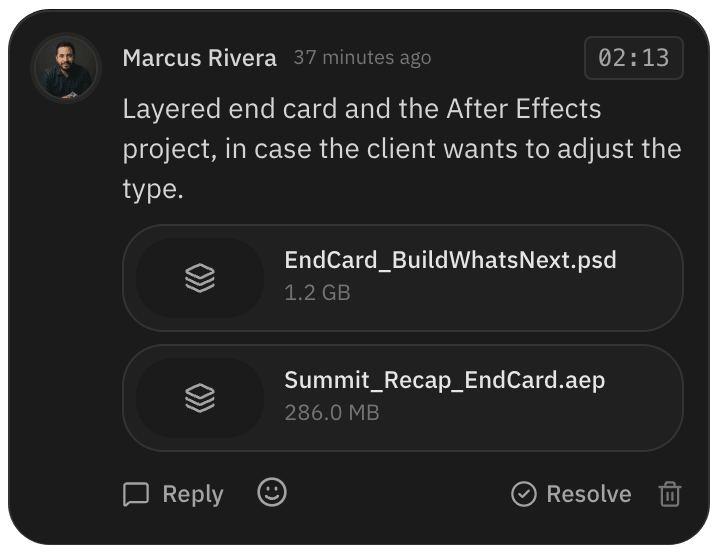 Comment with an After Effects project and a 1.2 GB PSD attached