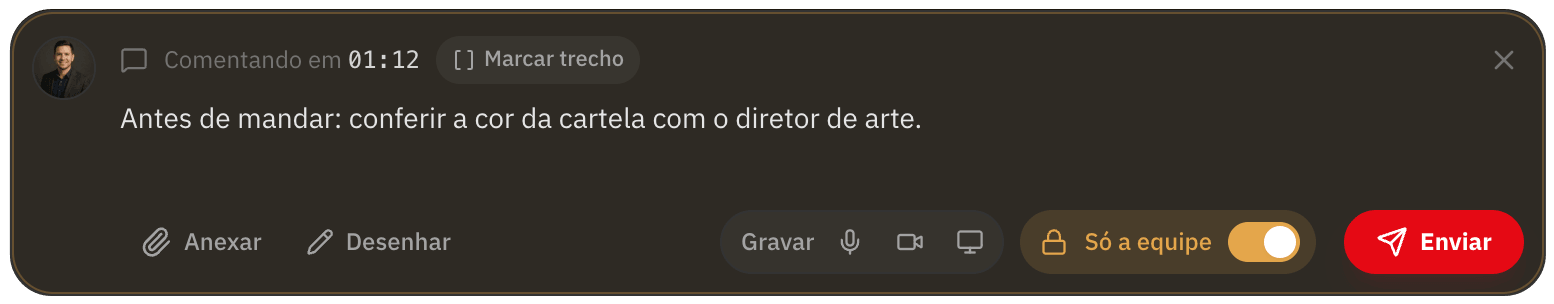 Caixa de comentário com a visibilidade só para a equipe