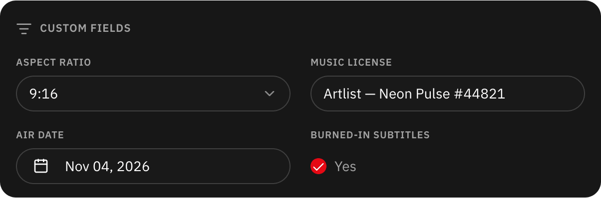 Custom fields filled in on a task