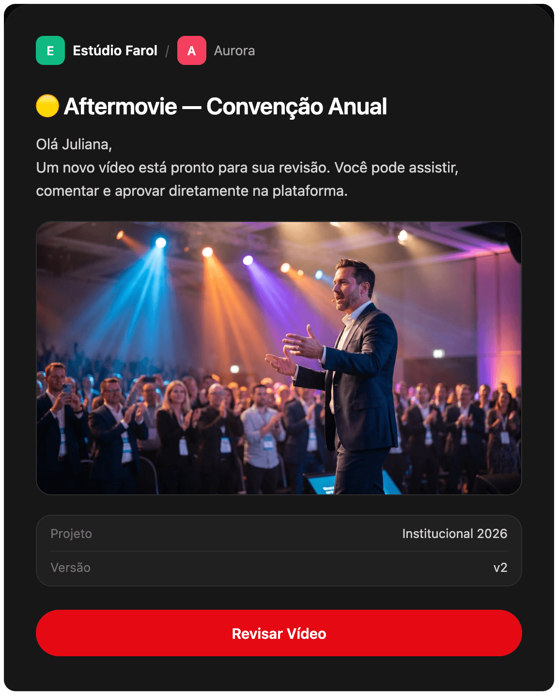 E-mail de revisão enviado ao cliente