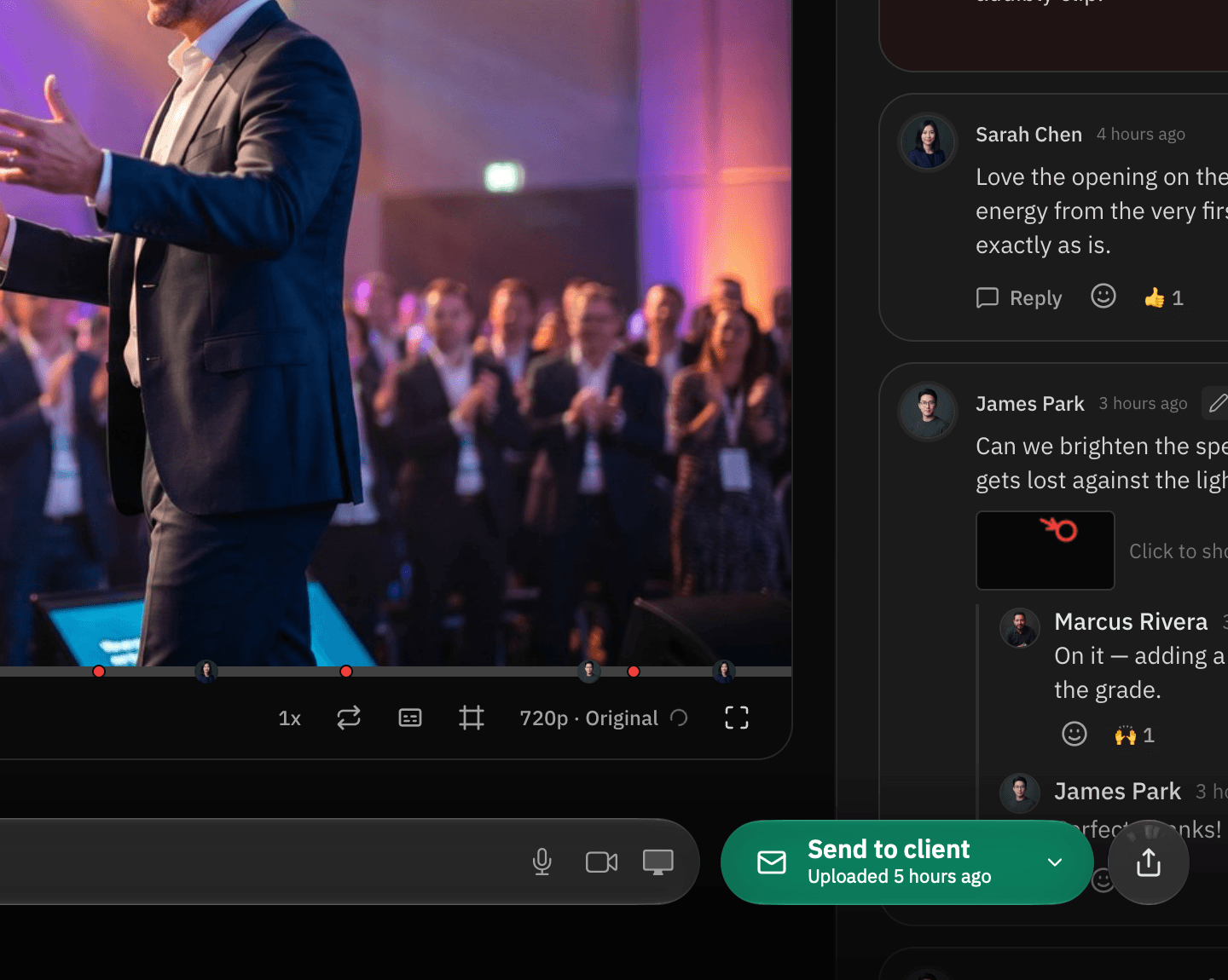 Cápsulas de vidrio de la pantalla de revisión sobre el reproductor en la app de Mac