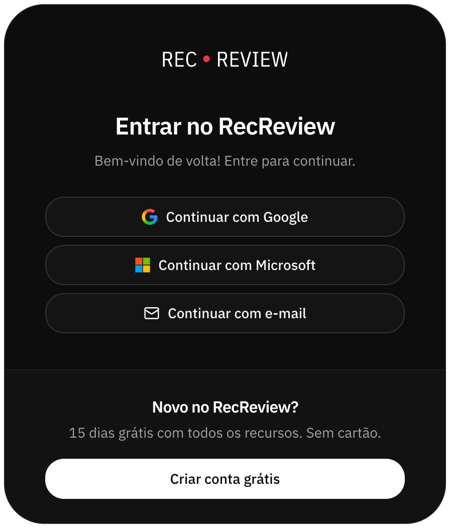 Tela de login com Google, Microsoft e e-mail