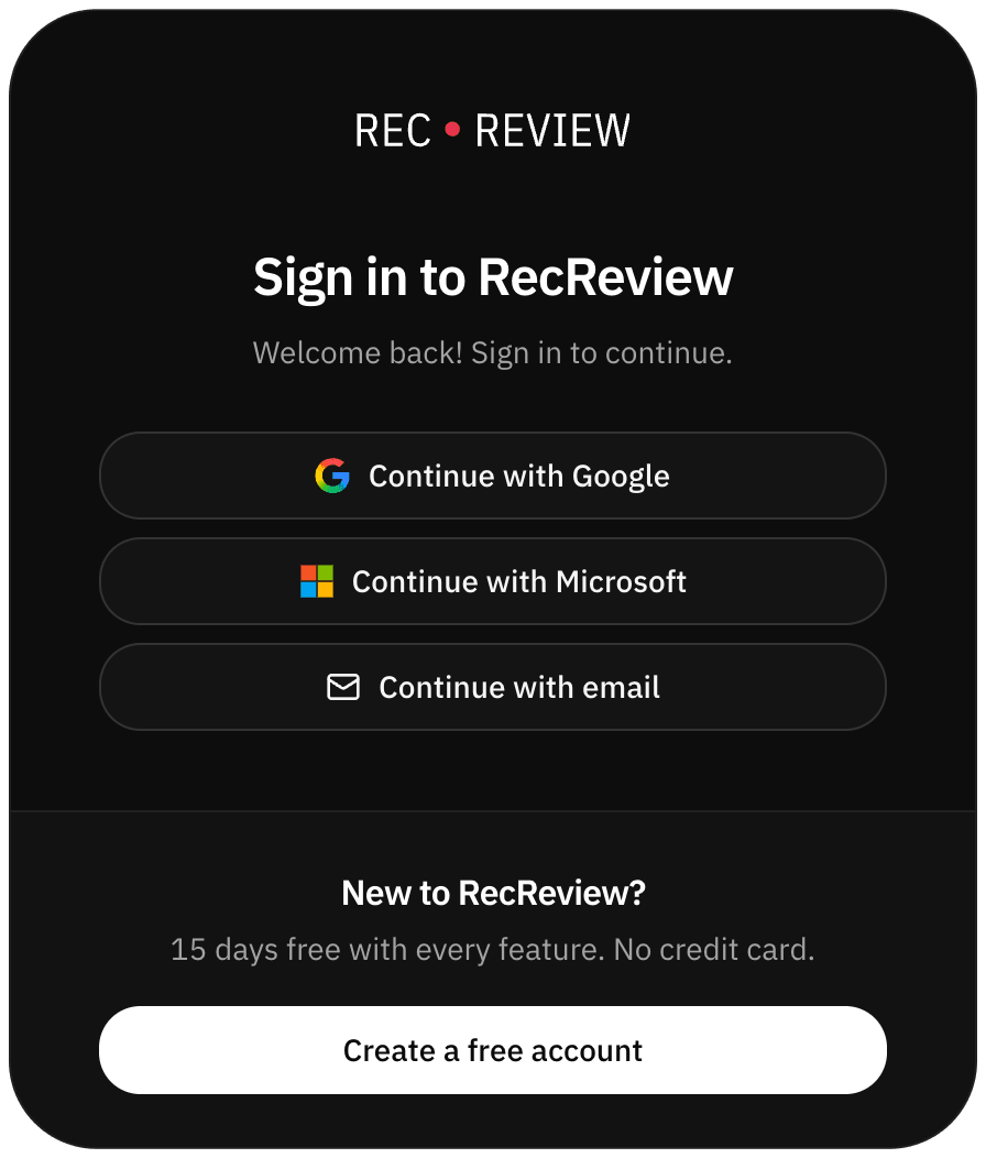 Sign-in screen with Google, Microsoft and email