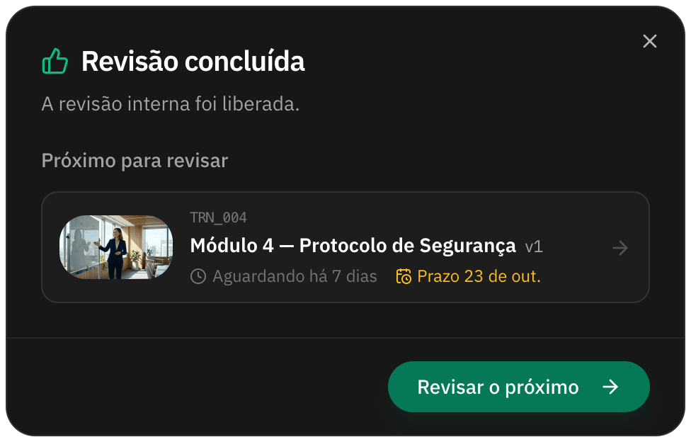 Revisão concluída com o próximo vídeo para revisar