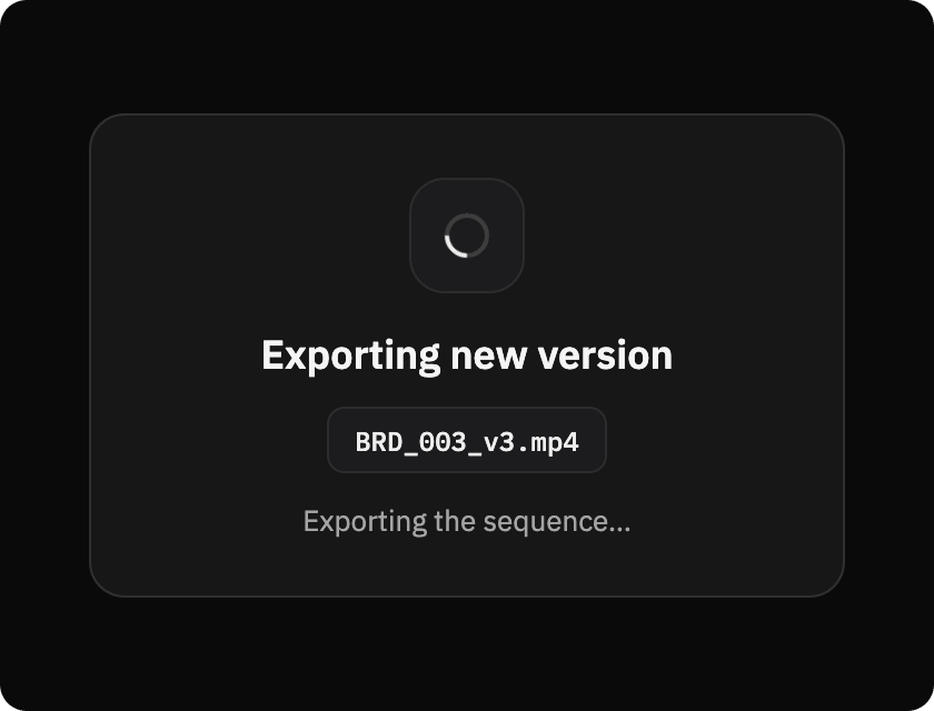 Panel exportando la secuencia como versión nueva