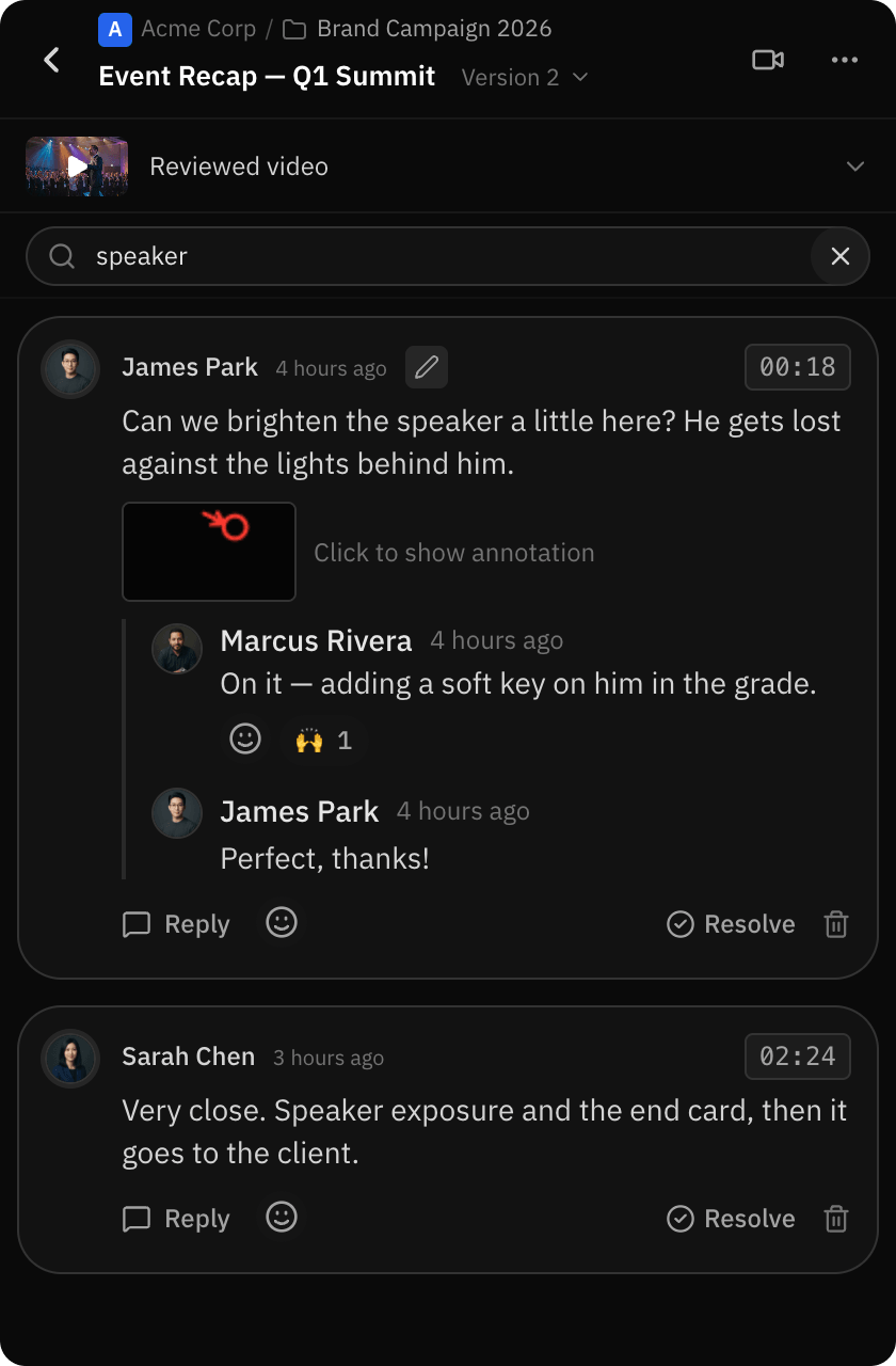Búsqueda de comentarios en el panel