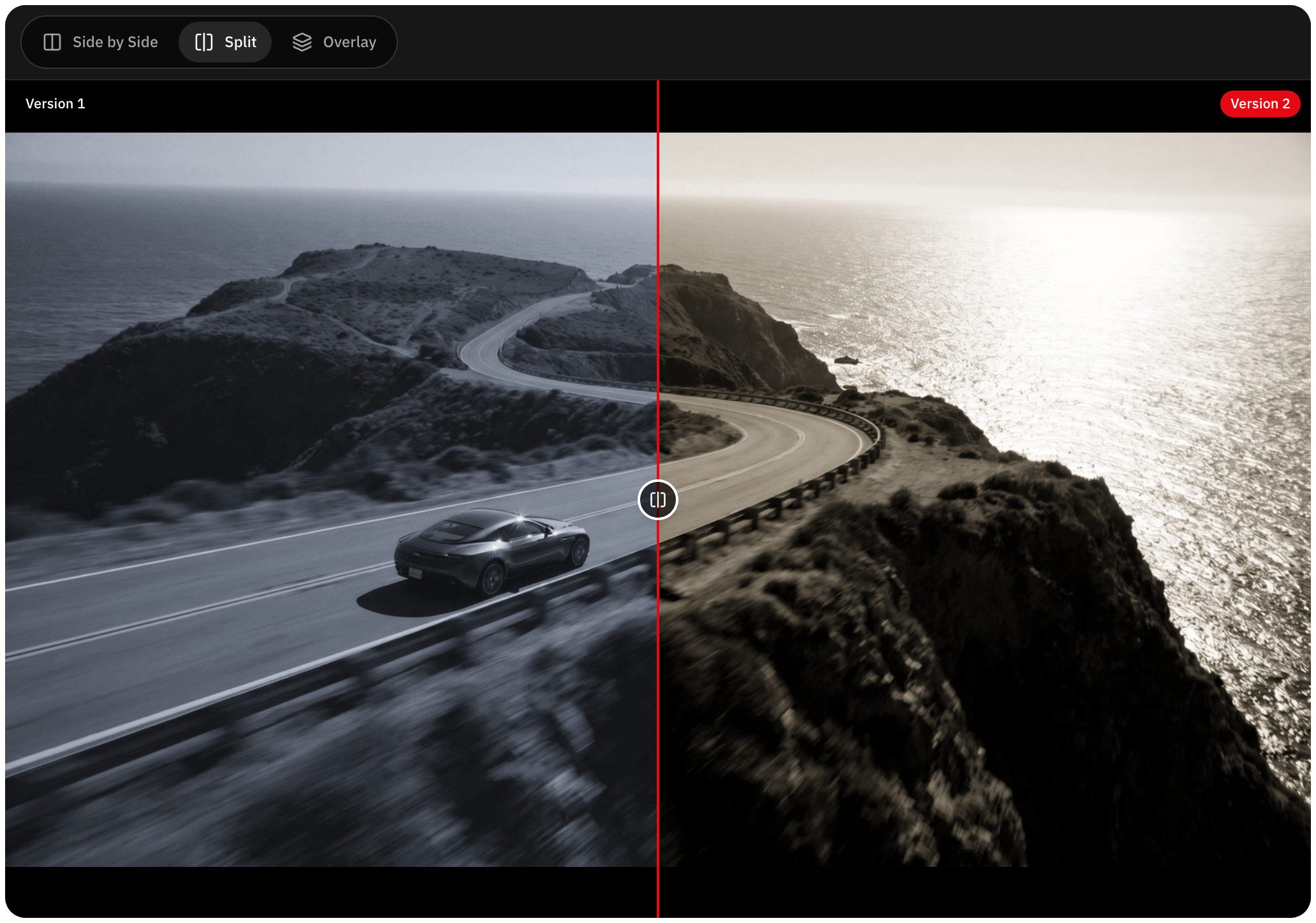 Retouch compared with the previous version in a split view