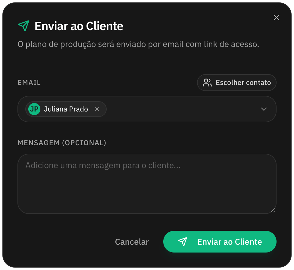 Envio do plano de produção ao cliente por e-mail