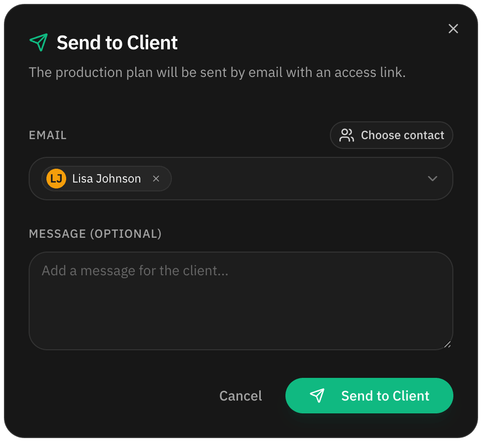 Sending the production plan to the client by email