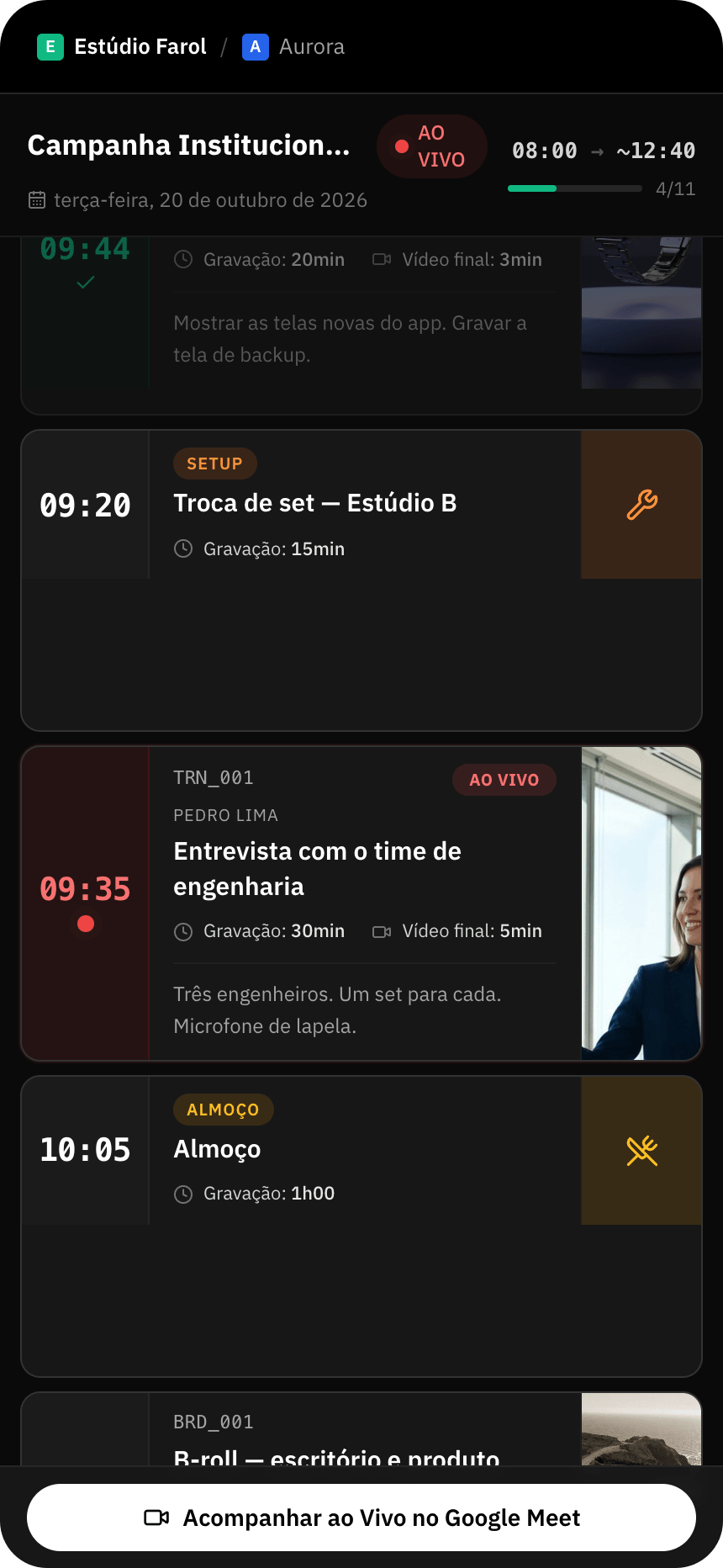 Página pública do plano com o vídeo em gravação marcado como ao vivo