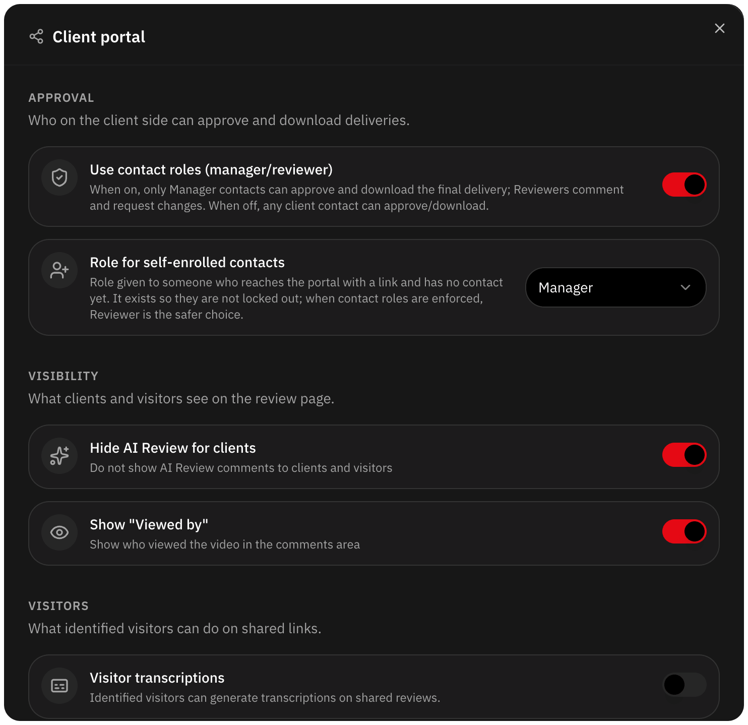 Portal settings with the option to hide AI Review