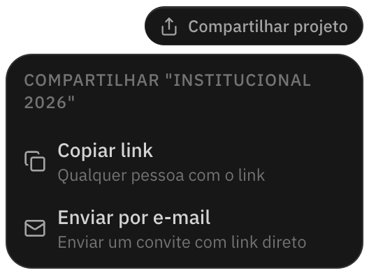 Opções de compartilhar um projeto por link ou e-mail