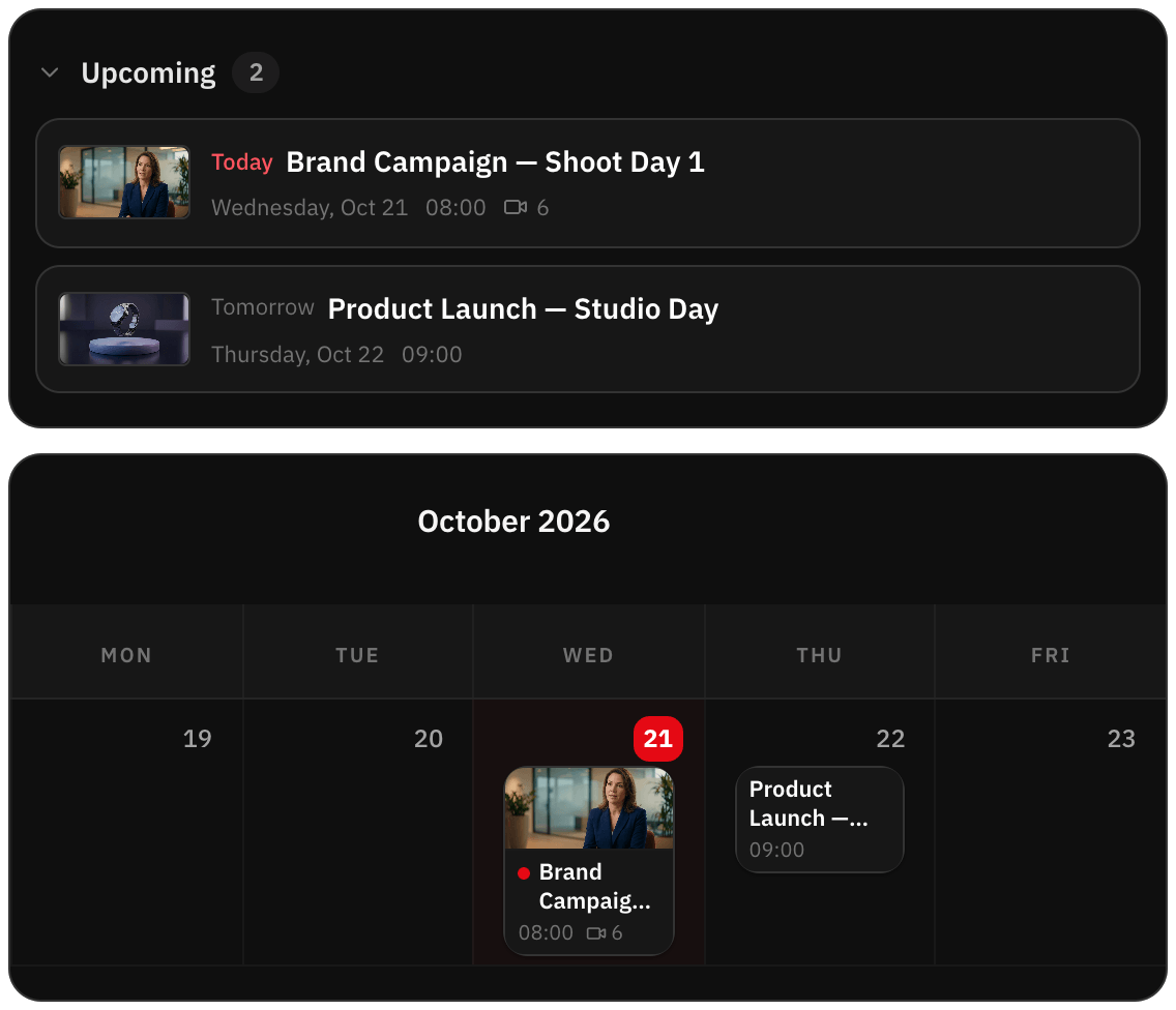 Shoot calendar in the client portal