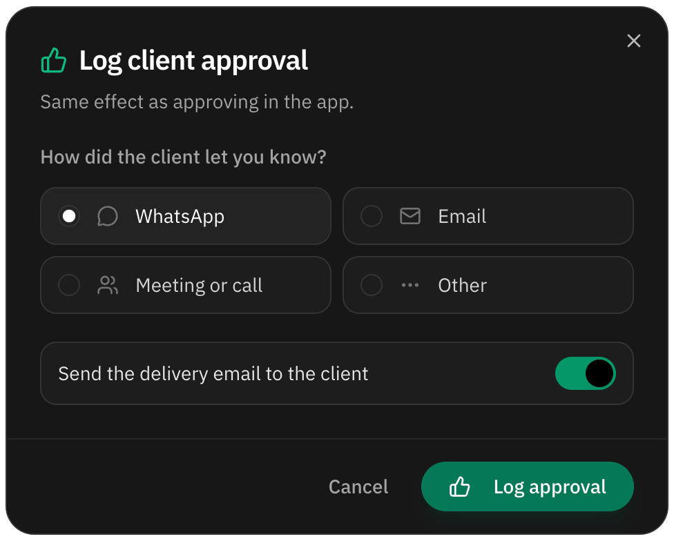 Recording the client’s decision with the channel used