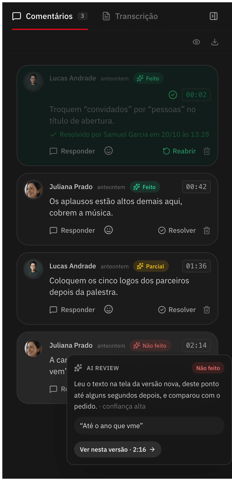 Pedidos da rodada anterior marcados como feito, parcial ou não feito