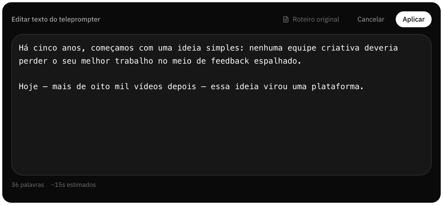 Roteiro com contagem de palavras e tempo estimado