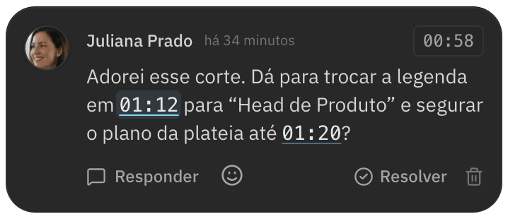 Comentário com dois tempos citados no texto como links