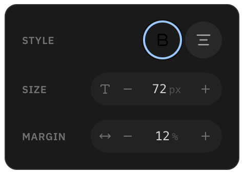 Teleprompter text settings: bold, alignment, text size and margin