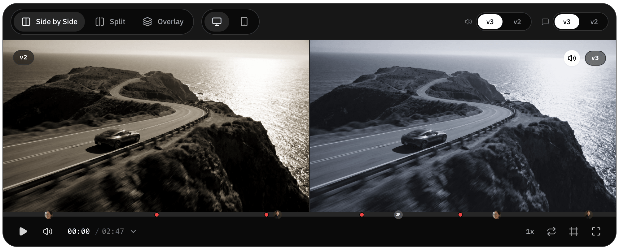 Two versions side by side, in sync